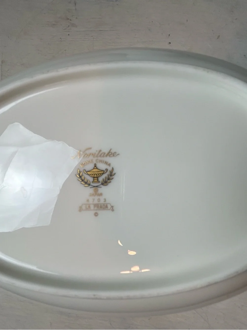 NORITAKE LA PRADA 4703 Bone China Oval Serving Bowl Gold Scalloped Cream Floral